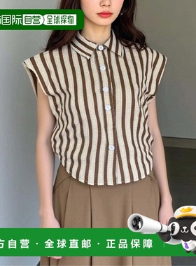 1h可退 日本直邮LOCUST 女士休闲条纹无袖衬衫 宽松透气夏季上衣