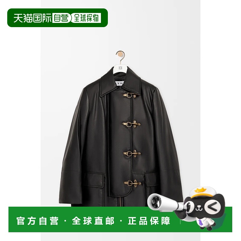 自营欧洲直邮Loewe罗意威 女士黑色羊皮拉链闭合大衣