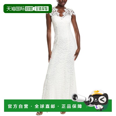 自营Eliza J Illusion Neck Cap Sleeve Gown - white 美国奥莱直