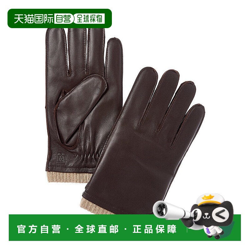自营Bruno Magli羊绒衬里皮革手套-棕色 美国奥莱直发