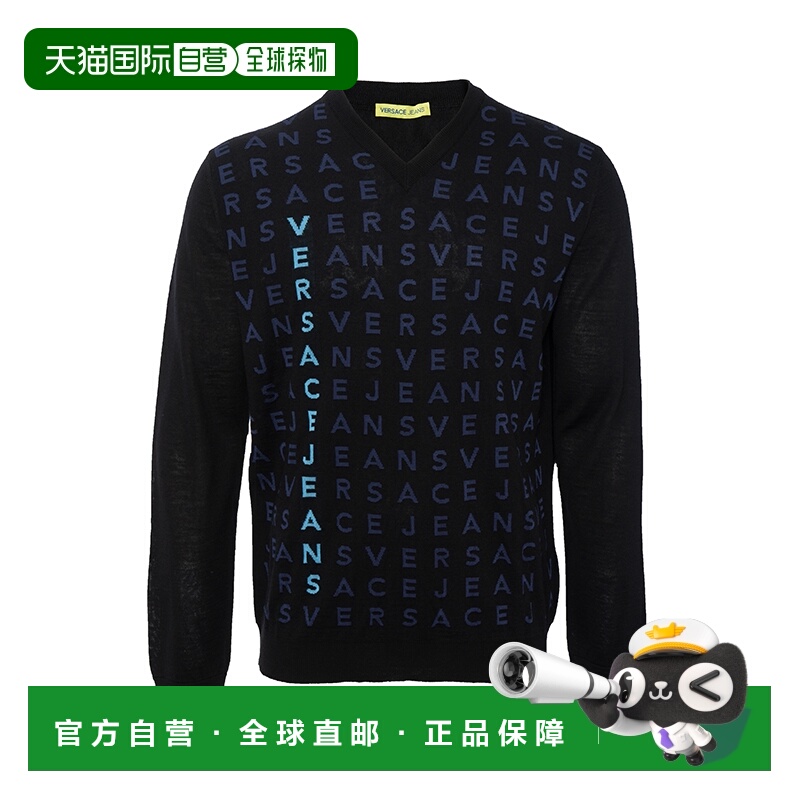 香港直邮VERSACE 范思哲/男士时尚休闲字母印花V领混纺毛衣B5GMA8
