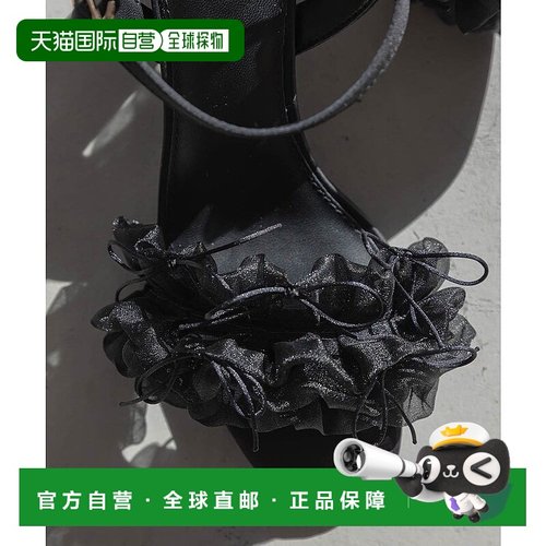 日本直邮Randa 迷你缎带荷叶边高跟凉鞋 RA041BW016141 黑色单鞋