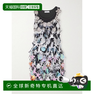 25A 1h可退 香港直邮Rabanne 女士 层叠感精饰链甲针织迷你连衣裙