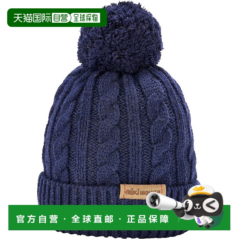 【日本直邮】MIKIHOUSE 毛线帽 绒球 麻花纹 无印13-9209-491藏青