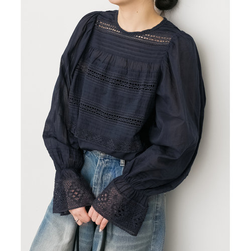 日本直邮ne Quittez pas 女士 纯棉褶皱蕾丝衬衫 26051210000610