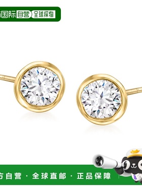 自营 Ross-Simons 包边镶钻石耳钉 14 克拉黄金 - 白色 美国奥莱