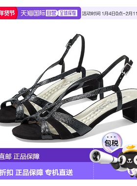 自营Walking Cradles Leandra女式凉鞋美国6.5黑色斜背块跟ZPO175