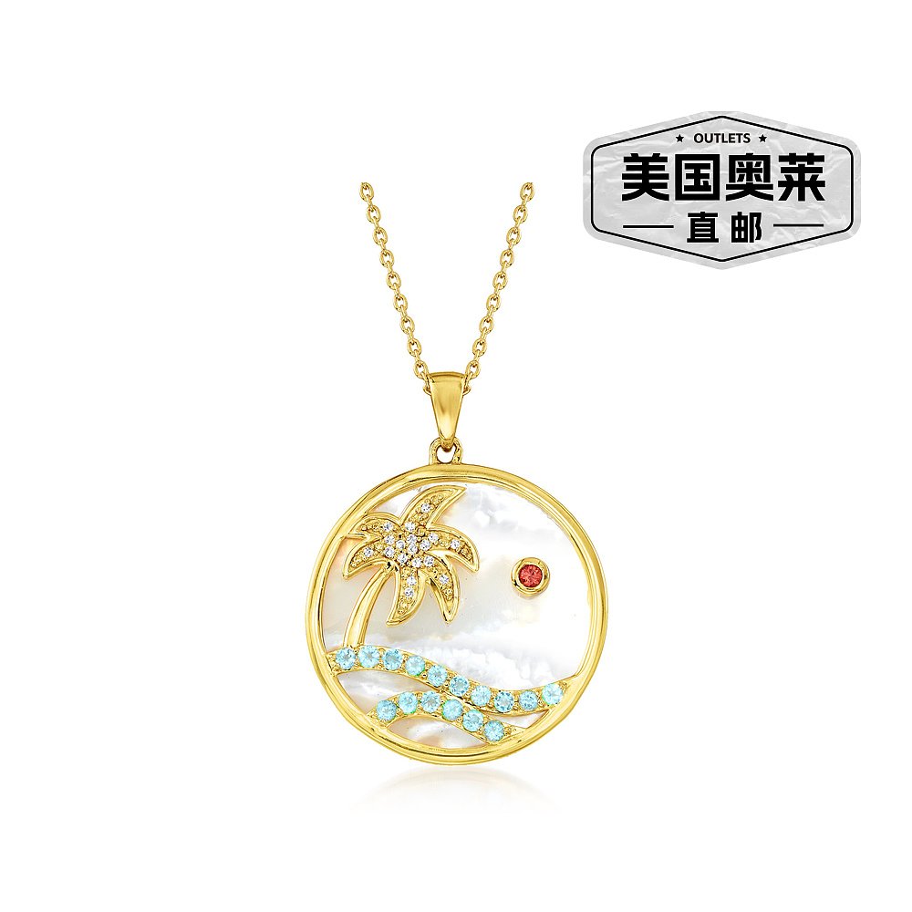 自营 Ross-Simons 珍珠母贝和 1.75- 瑞士蓝托帕石天堂吊坠项链 1