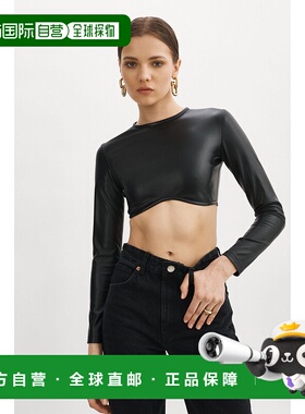 自营lamarqueHasna | Faux Leather Cropped Top - black 美国奥