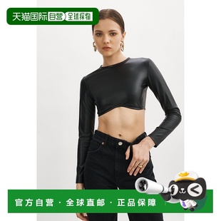 Faux black Leather Top 美国奥 Cropped 自营lamarqueHasna