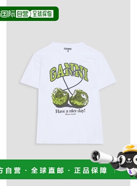 香港直邮潮奢 GANNI 甘尼 女士 印花棉针织T恤 T42913575151BRIGH