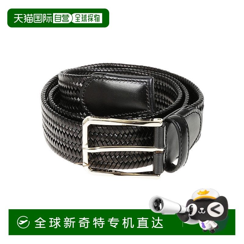 自营 canali编织小牛皮皮带，带抛光扣-黑色 【美国奥莱】直发