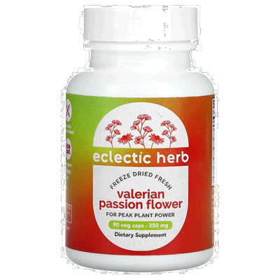 香港直发Eclectic Institute新鲜冻干缬草西番莲补充剂90粒功效