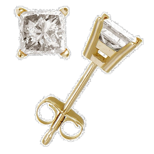 自营 vir jewels3/4 克拉公主方形切割钻石耳钉 14k 金 4 爪推背