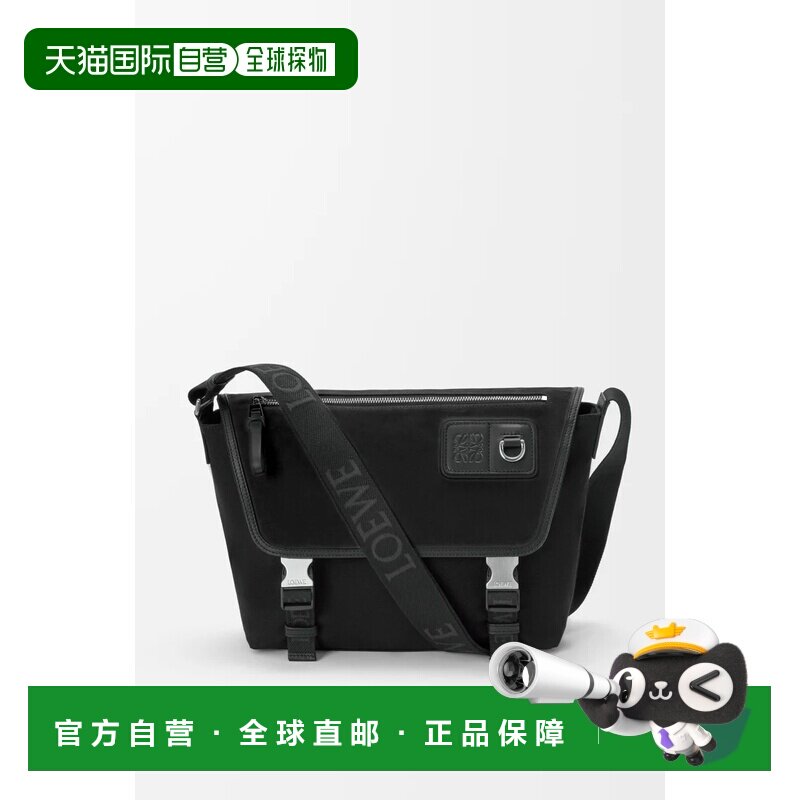 自营欧洲直邮LOEWE罗意威 Flex男士帆布绒面革黑色邮差包斜挎包图片