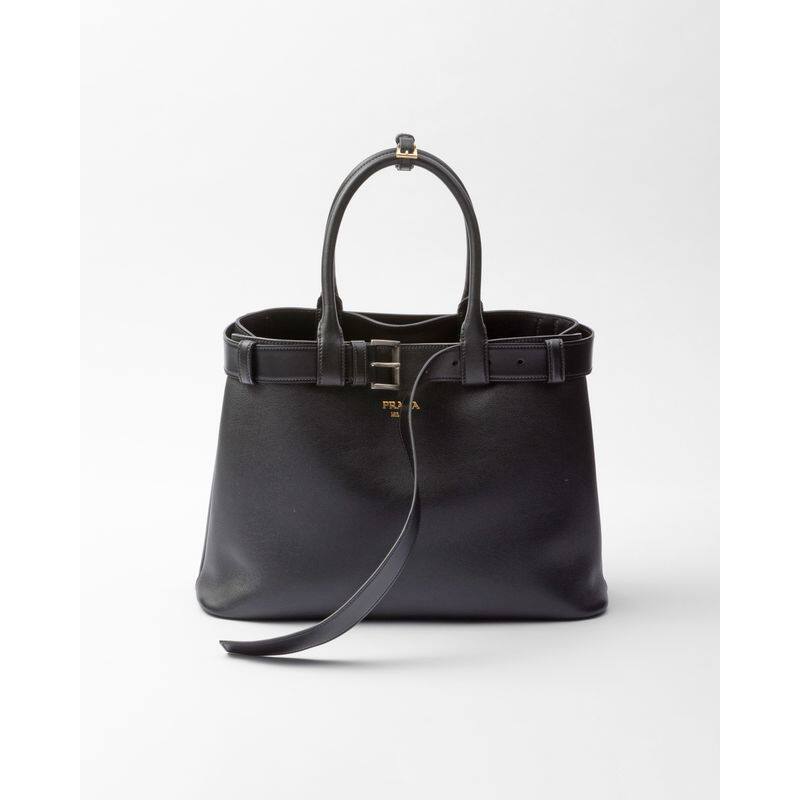 PRADA（2025）大号 Prada 带扣皮革手提包（配腰带）