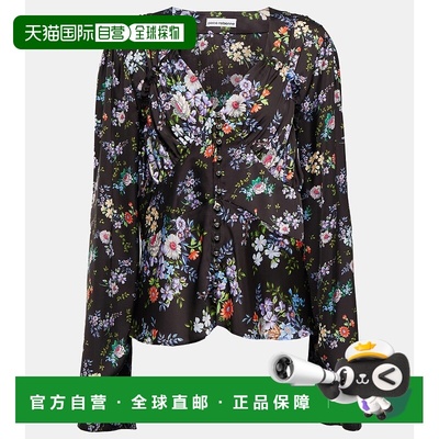 1h可退 香港直邮Rabanne 女士 花朵缎面衫 black黑色 舒适时尚