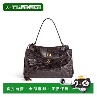 自营欧洲直邮Balenciaga巴黎世家 Rodeo女士咖啡色鳄鱼纹中号手提