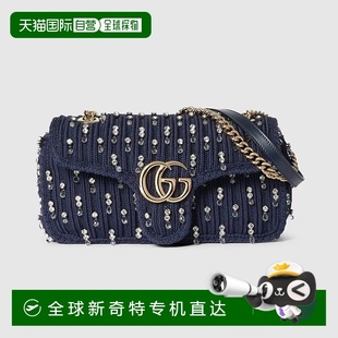 Marmont 欧洲直邮Gucci古驰女士蓝色羊毛针织GG 小号单肩包