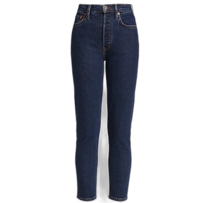 自营 redoneRe/Done 女式 70S Stove Pipe 深色水洗高腰七分牛仔