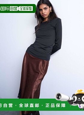 1h可退 香港直邮潮奢 Topshop 女士 紧身露背设计长袖上衣(黑色)