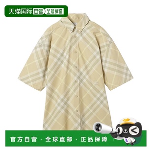 米色男士 衬衫 8082478 亚麻 格纹格子棉 日本直邮Burberry 短袖