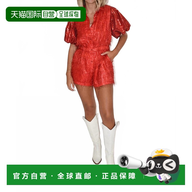 自营queen of sparkles红色亮片袖Tinsel连身裤 美国奥莱直发