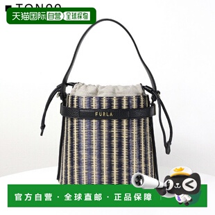 日本直邮FURLA GIOVE 迷你水桶包手提包皮革拉菲草条纹徽标女士 W