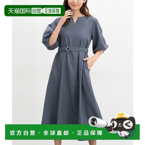 日本直邮Honeys 女士6分袖鸡心领纯色长款连衣裙 带腰带 [HN6029E