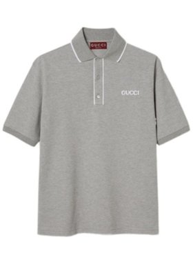 GUCCI 男士T恤 806250XJG3H1160 AW2024 灰色 刺绣珠地Polo衫