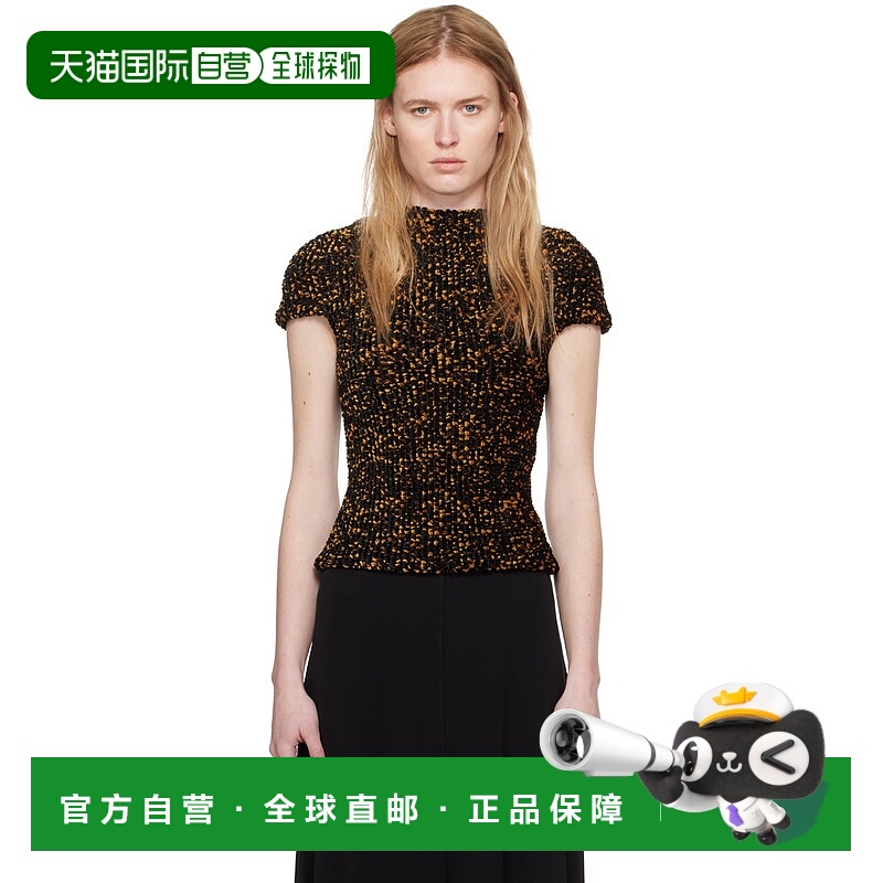 香港直邮潮奢 TOTÊME 女士 黑色 & 橙色抽褶 T 恤 242WRT1779FB01