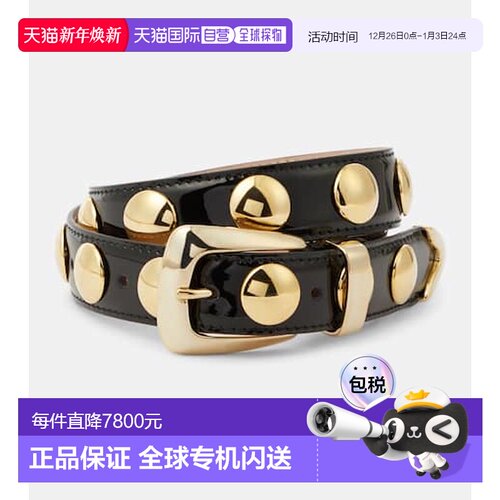 香港直邮KHAITE 女士 Benny 铆钉漆皮皮带 black黑色 舒适时尚