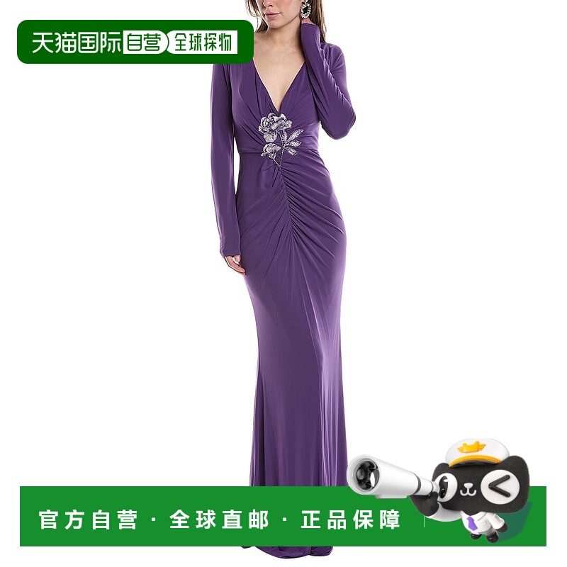 自营Marchesa Notte Jersey Drape Gown - blue 美国奥莱直发