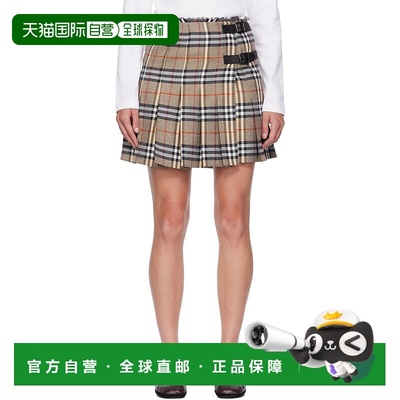 1h可退 香港直邮Burberry 巴宝莉 女士 驼色 Check Wool Mini Kil