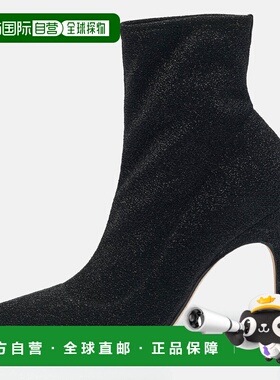 自营Sergio Rossi Black Lurex Fabric Sock Ankle Length Boots