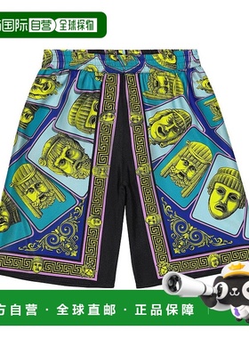 1h可退 香港直邮Versace Young 男童 Le Maschere 真丝斜纹布短裤