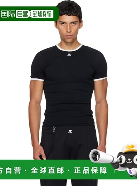 1h可退 香港直邮Courreges 男士 黑色 Signature Contrast T 恤 V