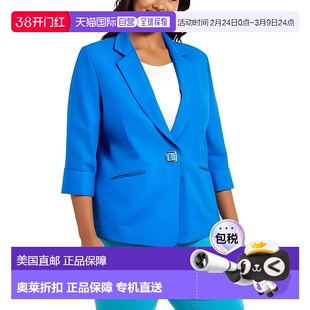 自营Kasper Blazer夹克女式蓝色亚麻凹口翻领长袖FTS1215-蓝色 美