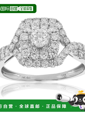 自营vir jewels1 克拉钻石十字交叉婚礼订婚戒指 14K 白金方形新