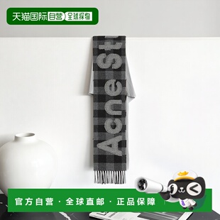 自营欧洲直邮Acne Studios FW25男士黑色/灰色羊毛/尼龙围巾格纹