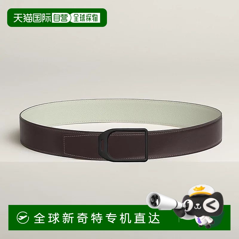1h可退 欧洲直邮Hermes/爱马仕 男士乌木色/雪灰色小牛皮腰带38mm
