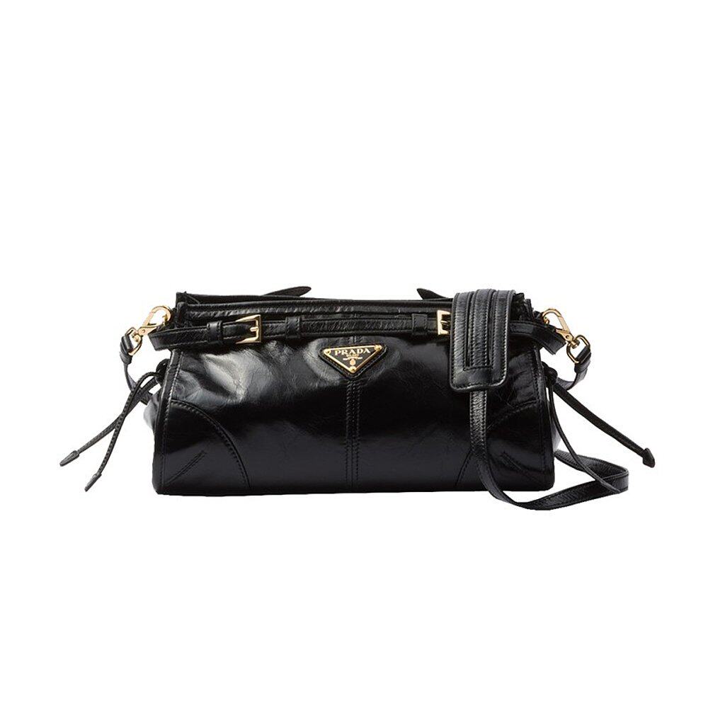 Prada/普拉达 女士黑色皮革可调节肩带金属饰品单肩包