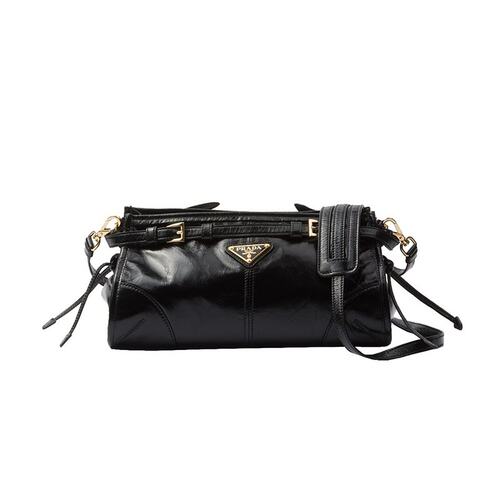 Prada/普拉达 女士黑色皮革可调节肩带金属饰品单肩包