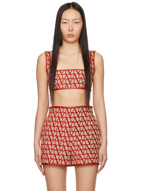 潮奢 Valentino 华伦天奴 女士 驼色 & 红色方领上装 2B3AE7P57TD