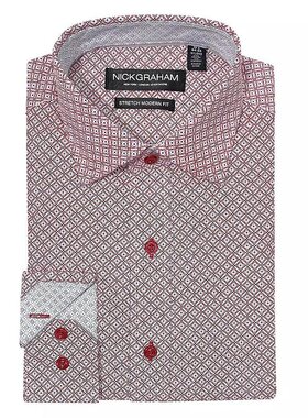 美国直邮Nick Graham 男士现代合身马赛克方块图案衬衫