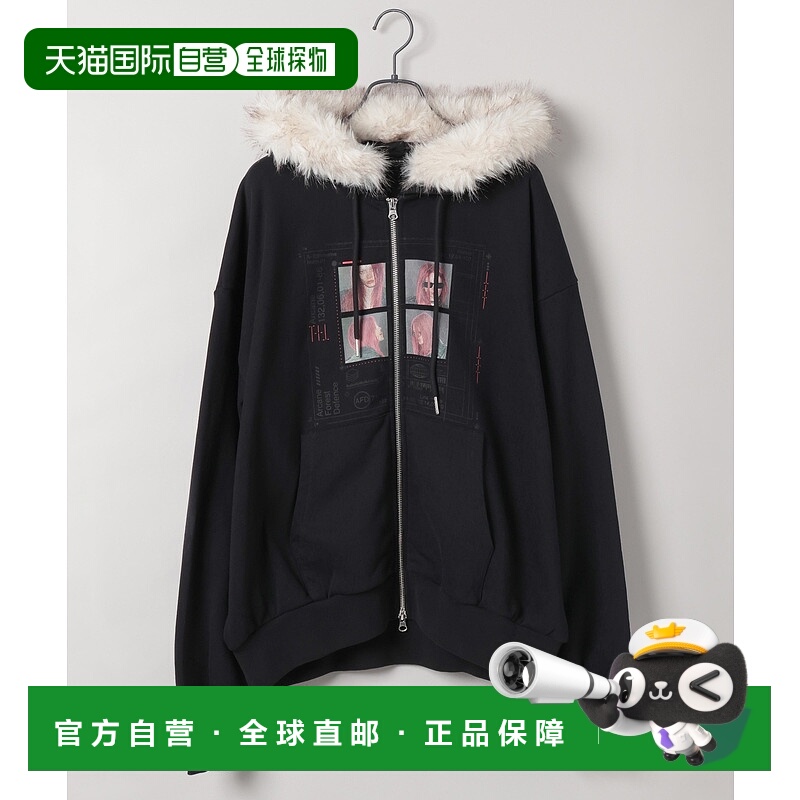 1h可退 日本直邮25quee 女装宽松oversize印花拉链连帽卫衣 58077