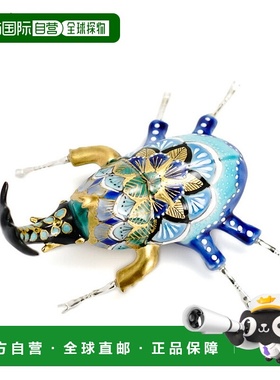 日本直邮九谷烧甲虫森林蓝色 / Taka Satoshi 雕像泡桐木盒带展示