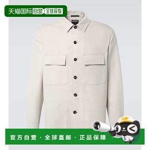 香港直邮zegna 杰尼亚 男士 亚麻,羊毛真丝混纺衬衫式夹克外套