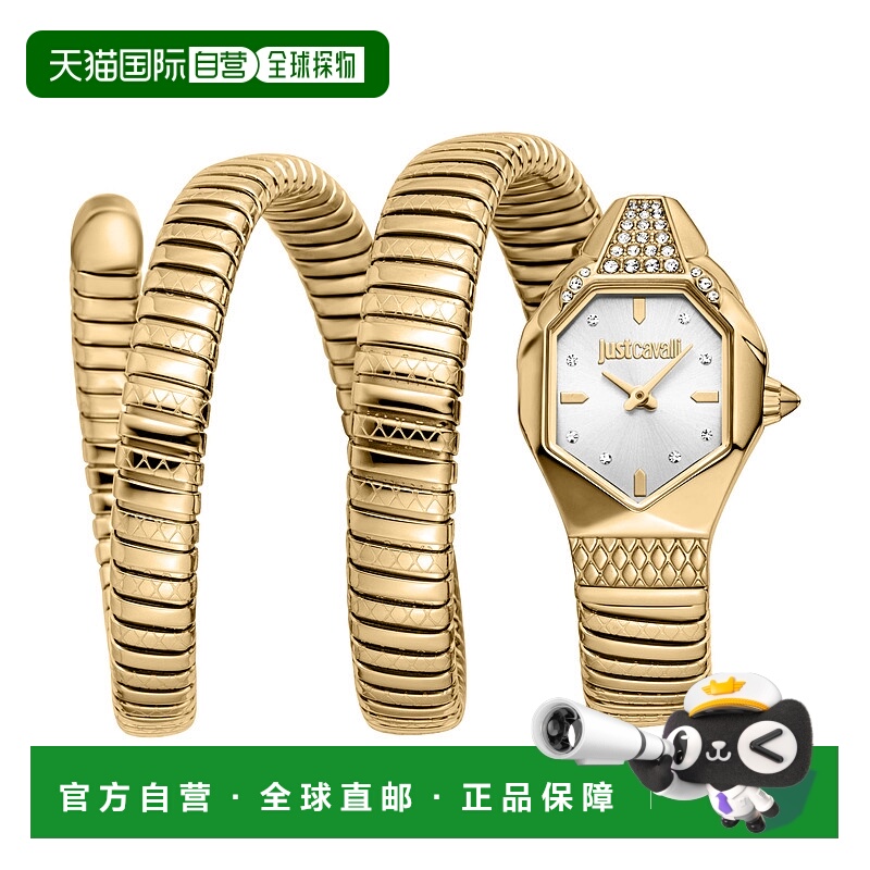 自营JUST CAVALLI Womens's Snake Watch, Gold Color Case, Silv
