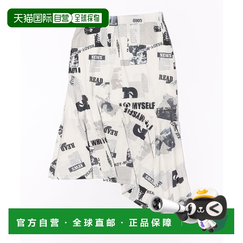 1h可退 日本直邮Desigual 德诗高 女士新聞印花不對稱中裙 軟觸感